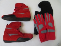 Kartschoenset rood maat 34 , balaclava + handschoenset maat XS